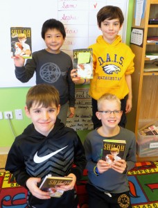 Ian, Sean, Sam, and Julian are reading Shiloh by Phyllis Reynolds Naylor
